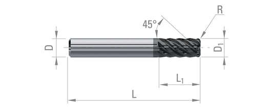 Dixi 7840 D 12 x 26 xD 12 x 83 Z=6 R=15 DIXMILL end mills with corner radius
